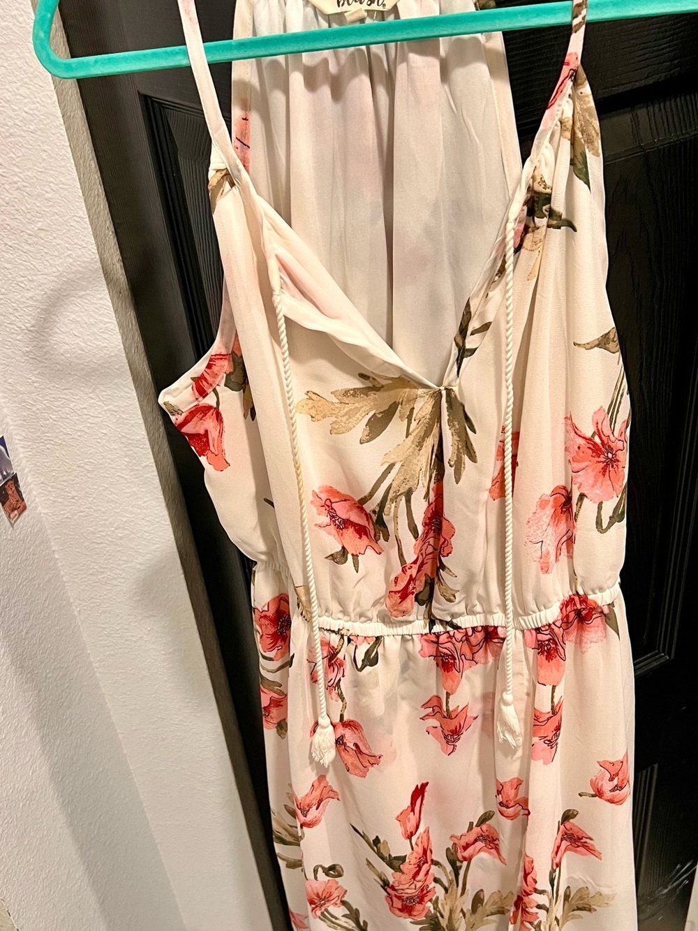 Floral Cream Maxi Dress with Pink Blooms